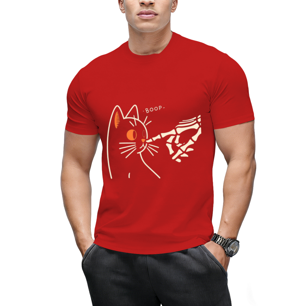 Cat Skeleton Hand Boop Halloween Pet Lover T-Shirt