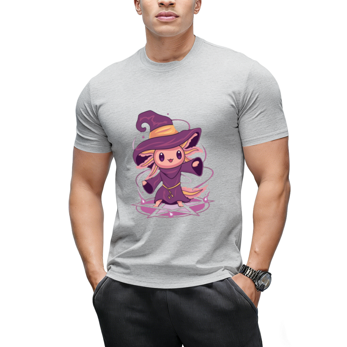 Axolotl Witch Halloween Witchcraft Cute Axolotl Pastel Goth T-Shirt