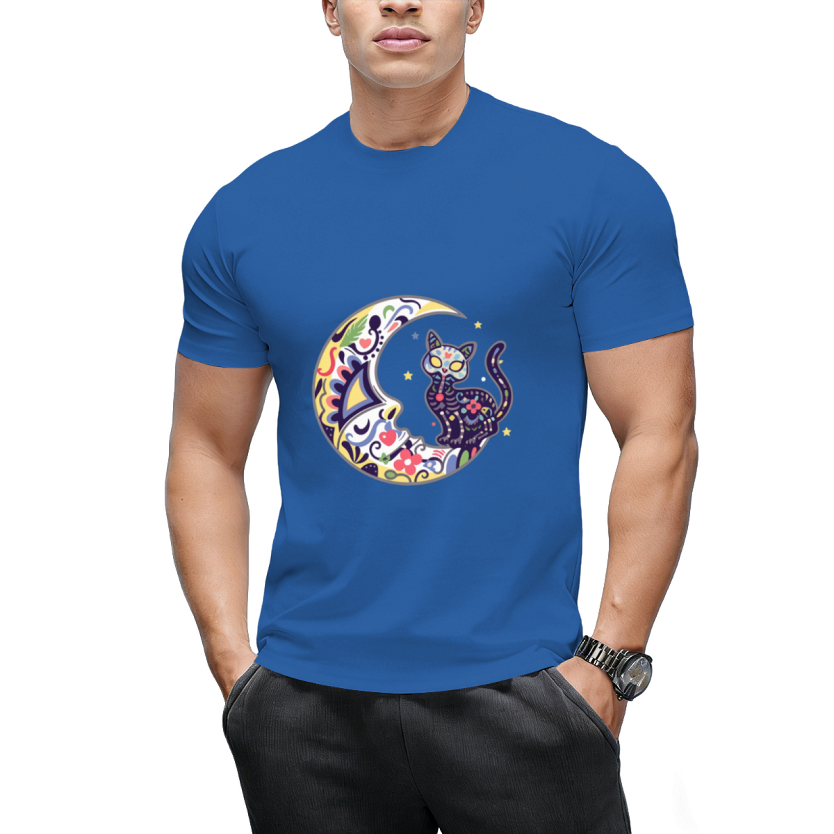 Cat And Moon Sugar Skull Dia De Los Muertos Day Of The Dead T-Shirt