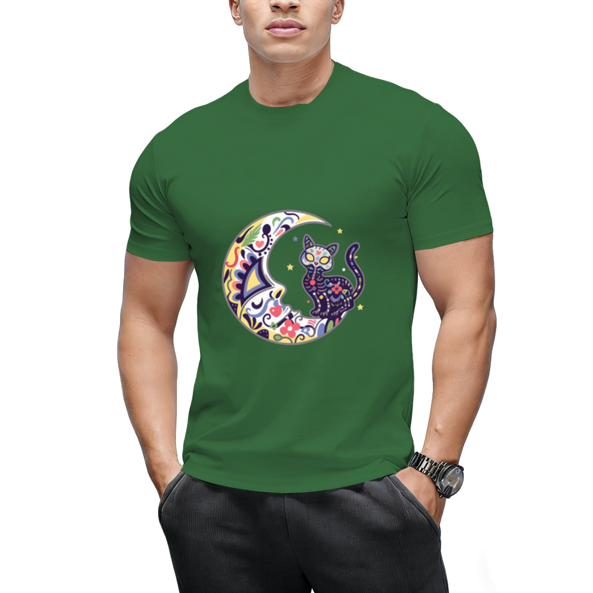 Cat And Moon Sugar Skull Dia De Los Muertos Day Of The Dead T-Shirt