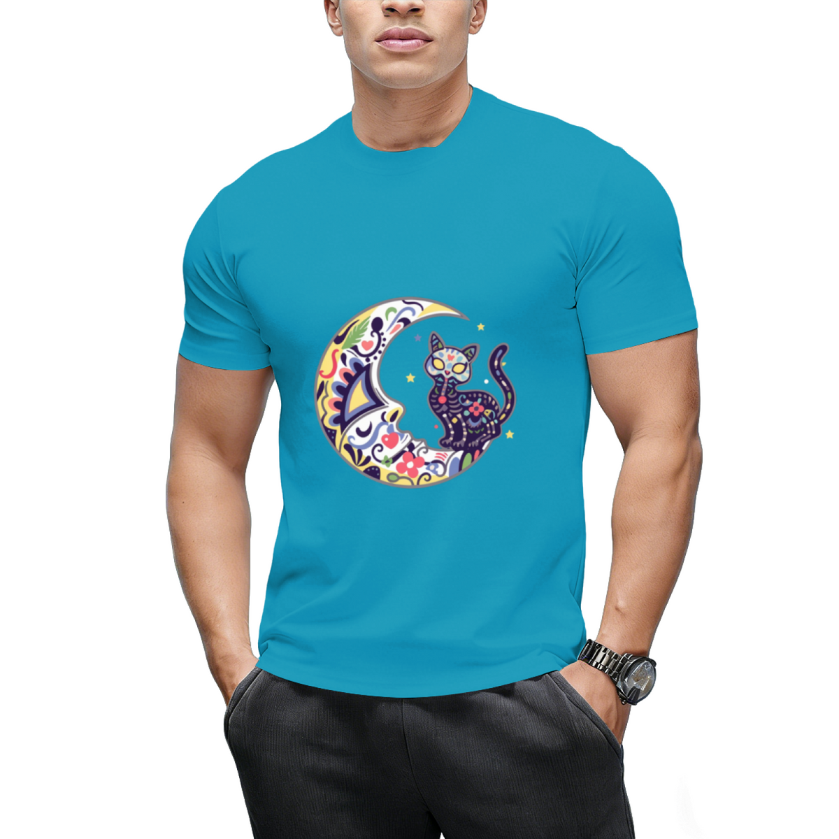 Cat And Moon Sugar Skull Dia De Los Muertos Day Of The Dead T-Shirt