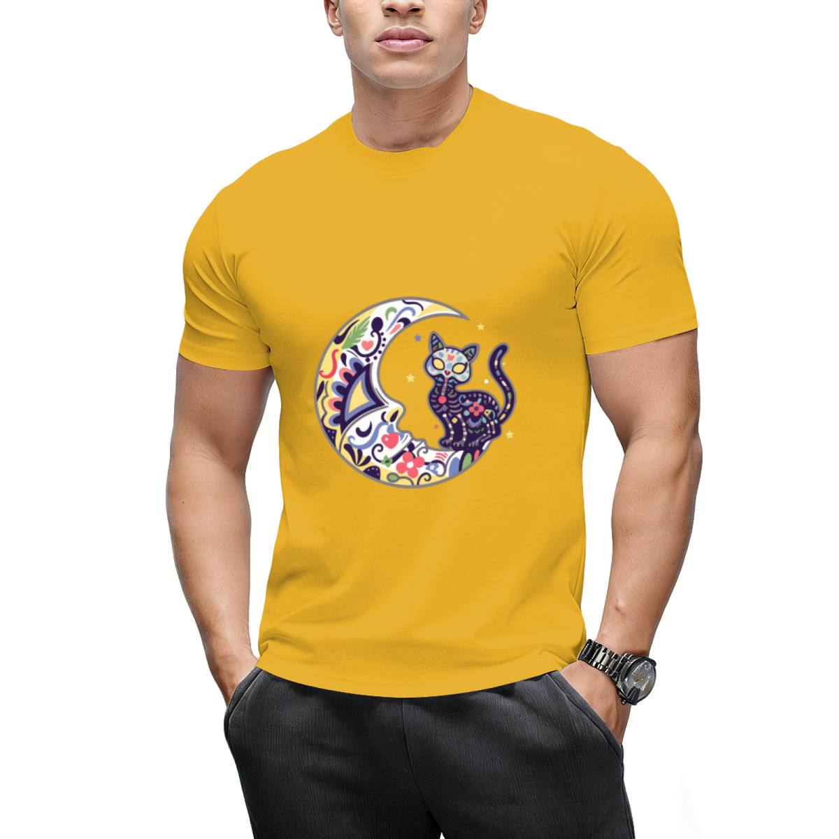 Cat And Moon Sugar Skull Dia De Los Muertos Day Of The Dead T-Shirt