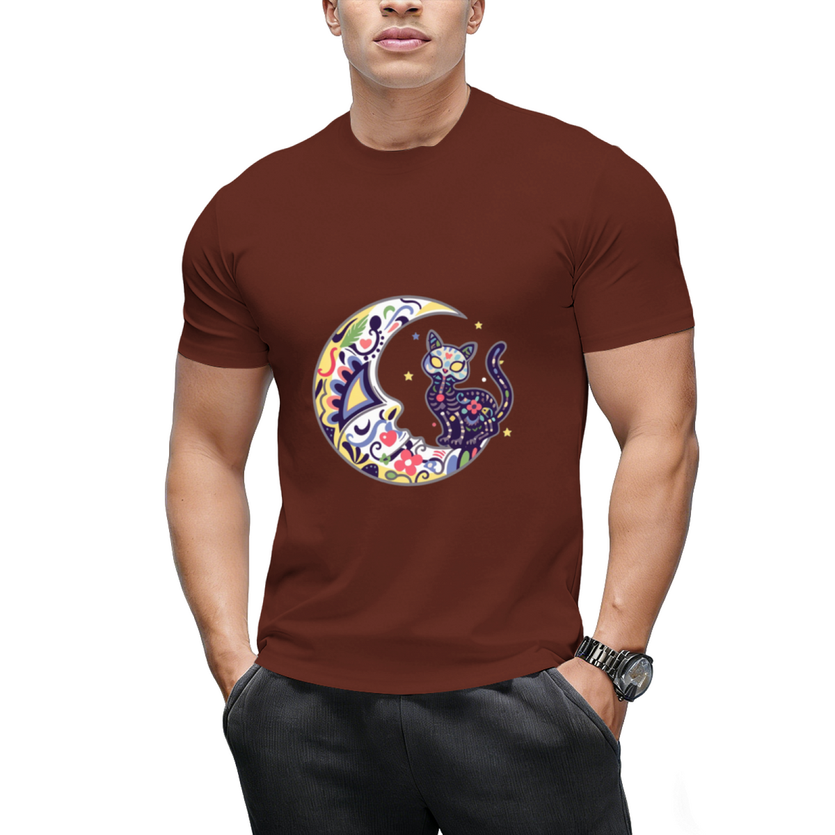Cat And Moon Sugar Skull Dia De Los Muertos Day Of The Dead T-Shirt