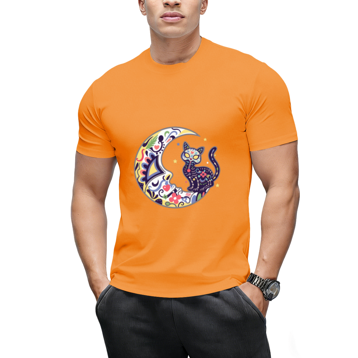 Cat And Moon Sugar Skull Dia De Los Muertos Day Of The Dead T-Shirt