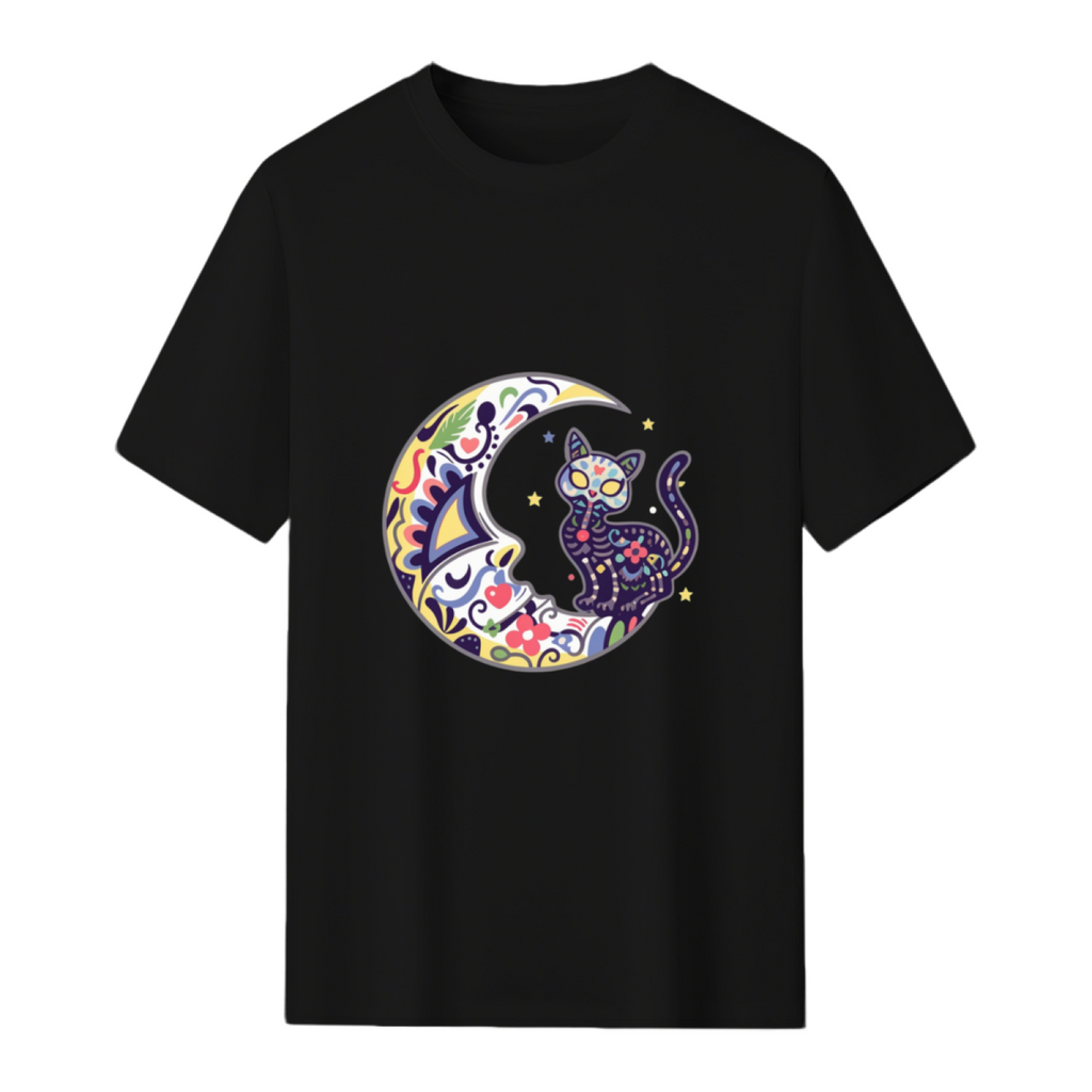 Cat And Moon Sugar Skull Dia De Los Muertos Day Of The Dead T-Shirt