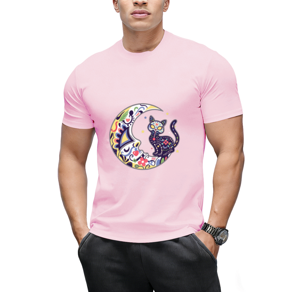 Cat And Moon Sugar Skull Dia De Los Muertos Day Of The Dead T-Shirt