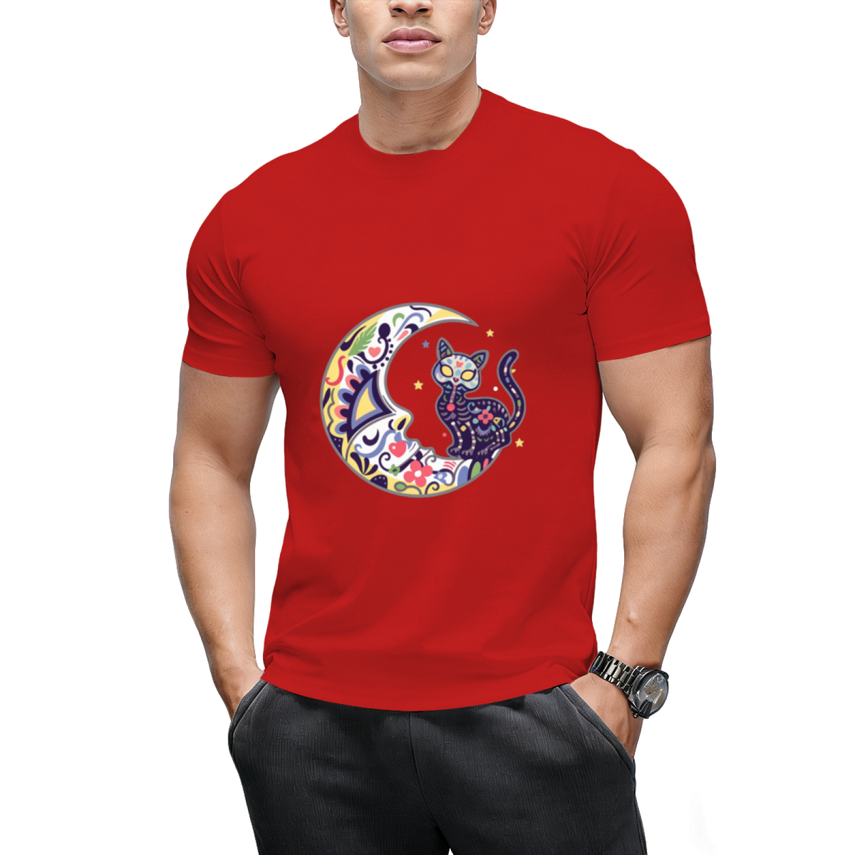 Cat And Moon Sugar Skull Dia De Los Muertos Day Of The Dead T-Shirt
