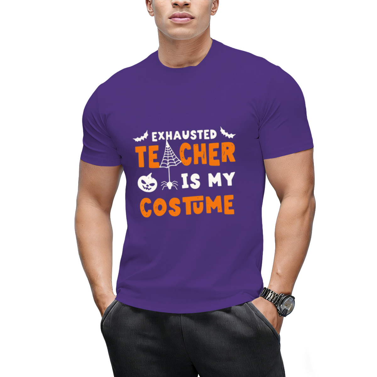 Funny Halloween Teacher Costume Exhausted Halloween Teacher T-Shirt