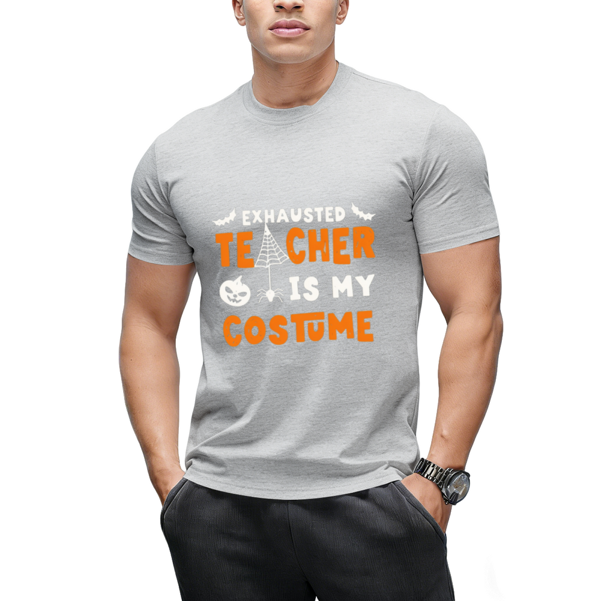 Funny Halloween Teacher Costume Exhausted Halloween Teacher T-Shirt