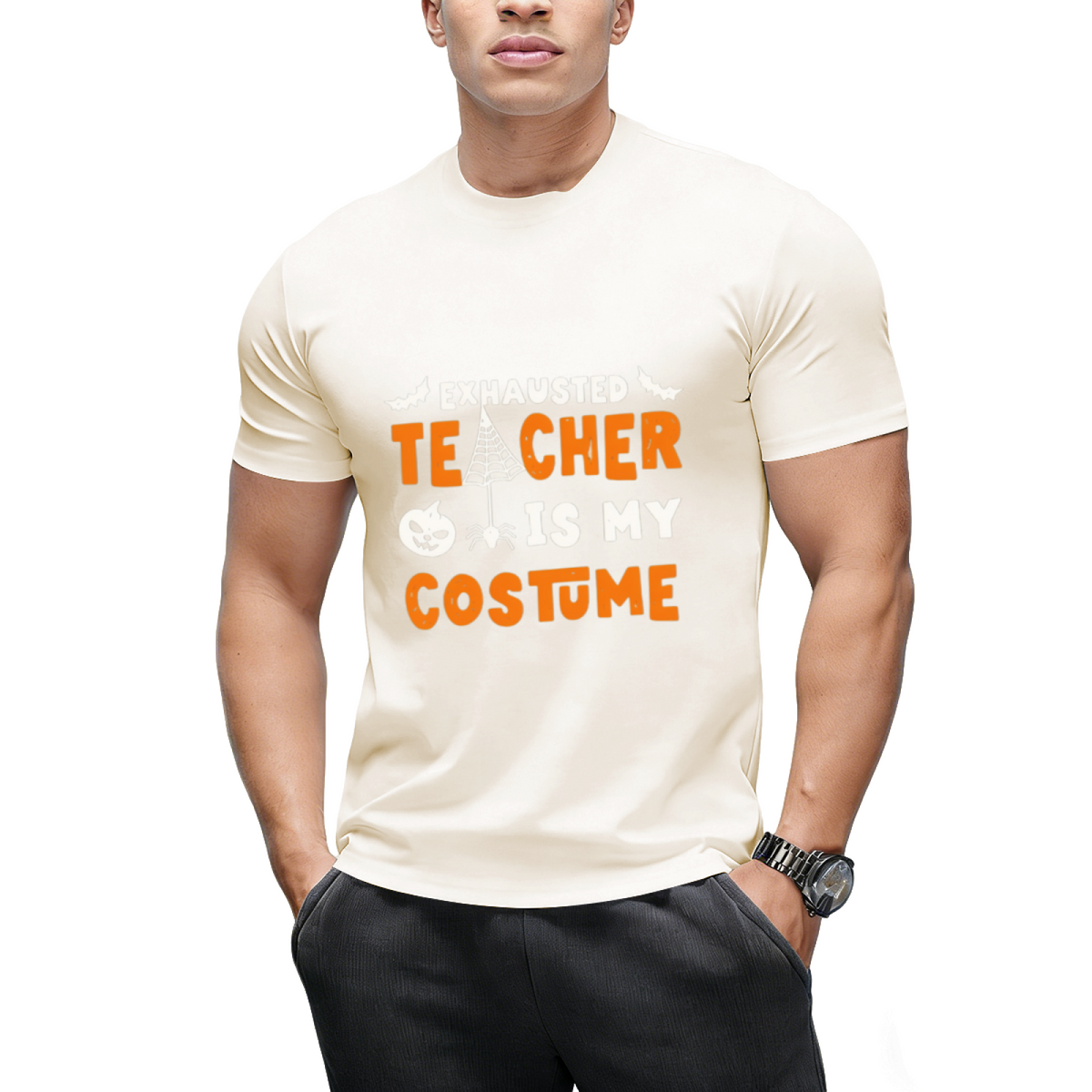 Funny Halloween Teacher Costume Exhausted Halloween Teacher T-Shirt