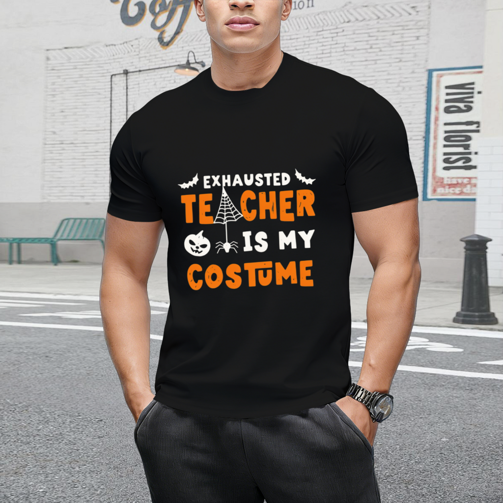Funny Halloween Teacher Costume Exhausted Halloween Teacher T-Shirt