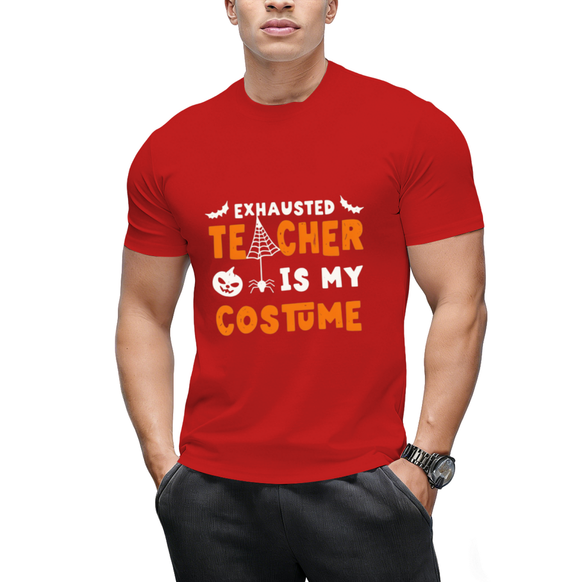 Funny Halloween Teacher Costume Exhausted Halloween Teacher T-Shirt