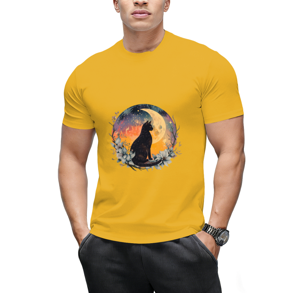 Cat With Moon Black Cat T-Shirt