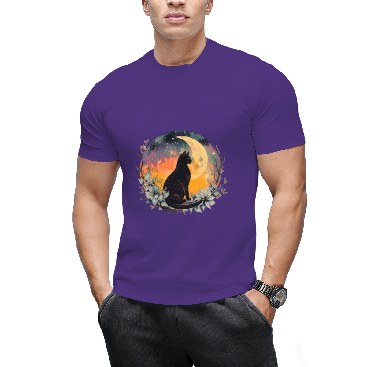 Cat With Moon Black Cat T-Shirt