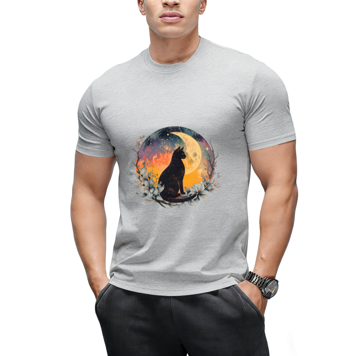 Cat With Moon Black Cat T-Shirt