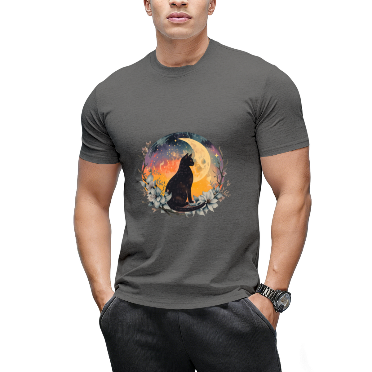 Cat With Moon Black Cat T-Shirt