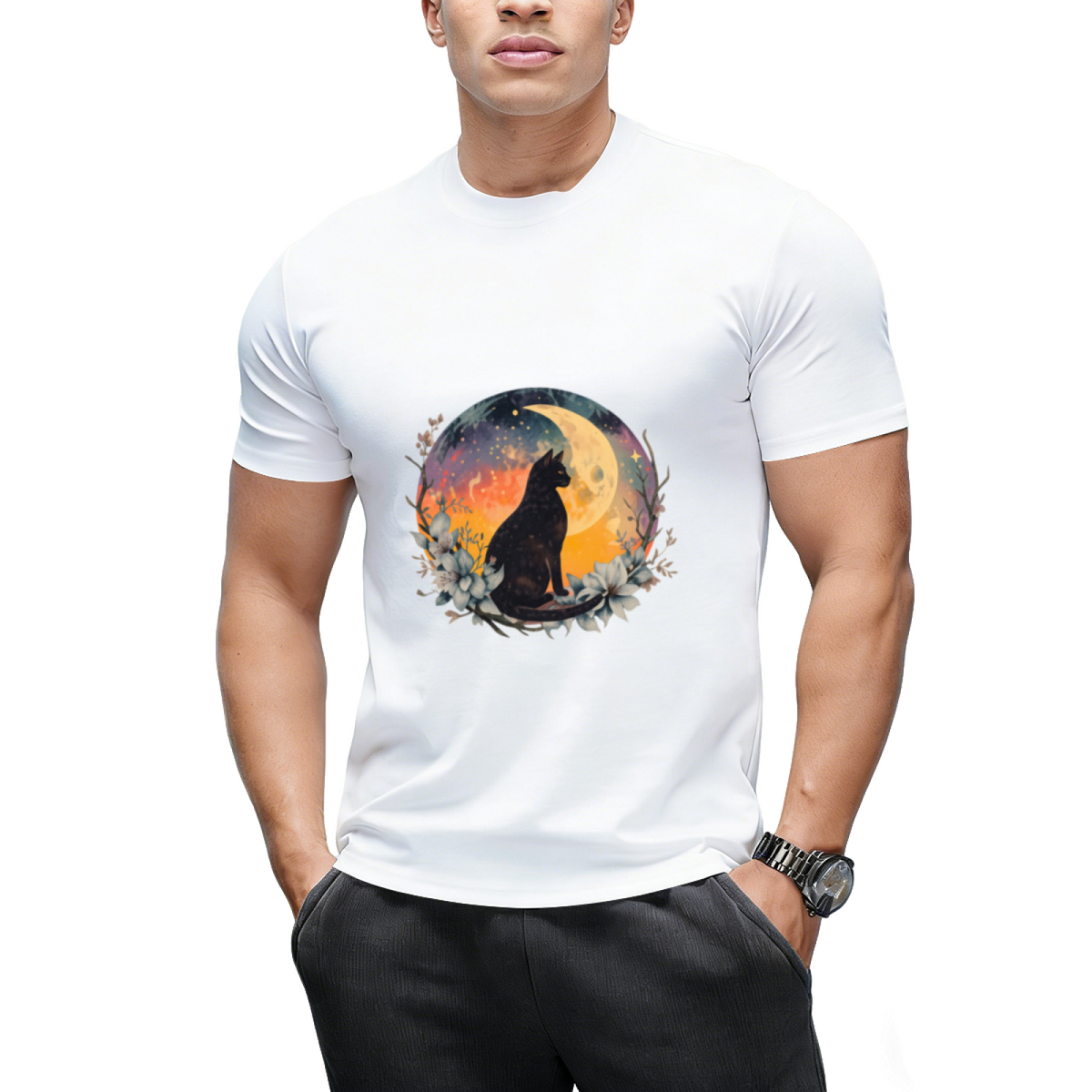 Cat With Moon Black Cat T-Shirt