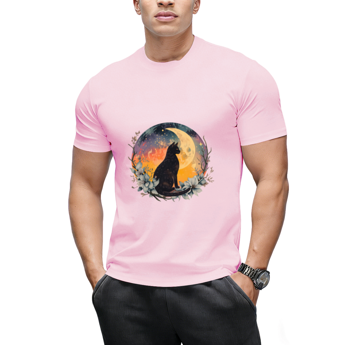 Cat With Moon Black Cat T-Shirt