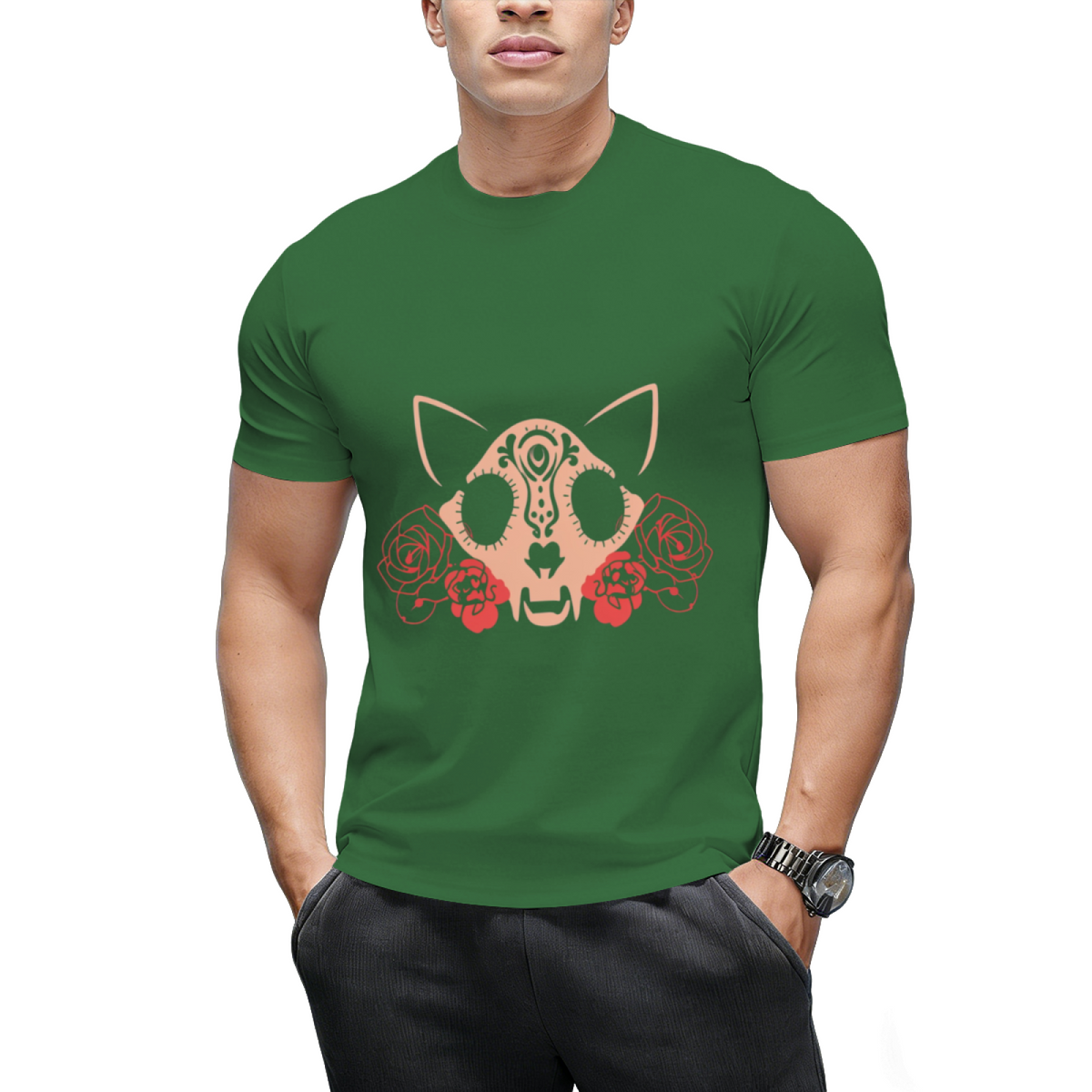 Cat Skull and Flowers T-Shirt