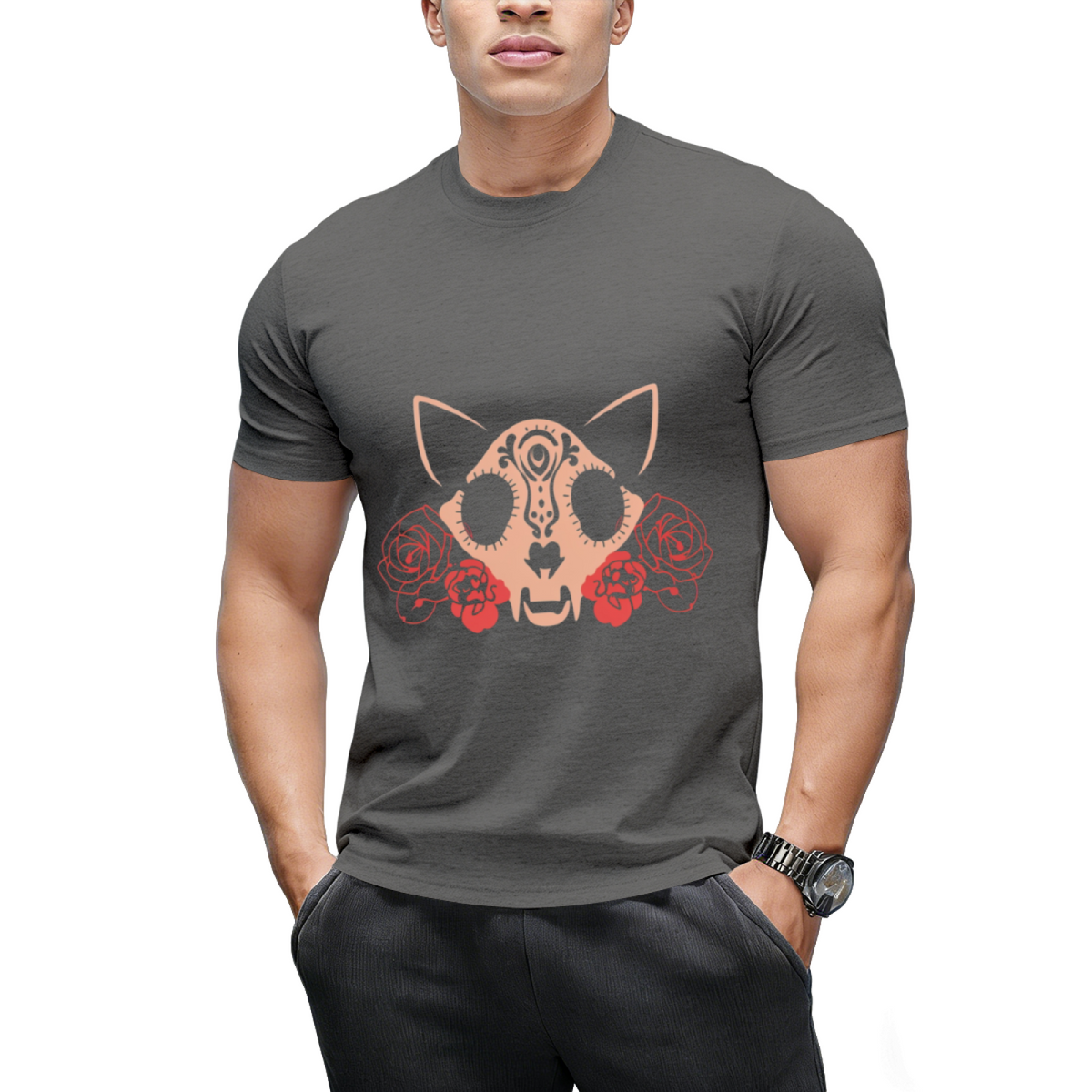 Cat Skull and Flowers T-Shirt