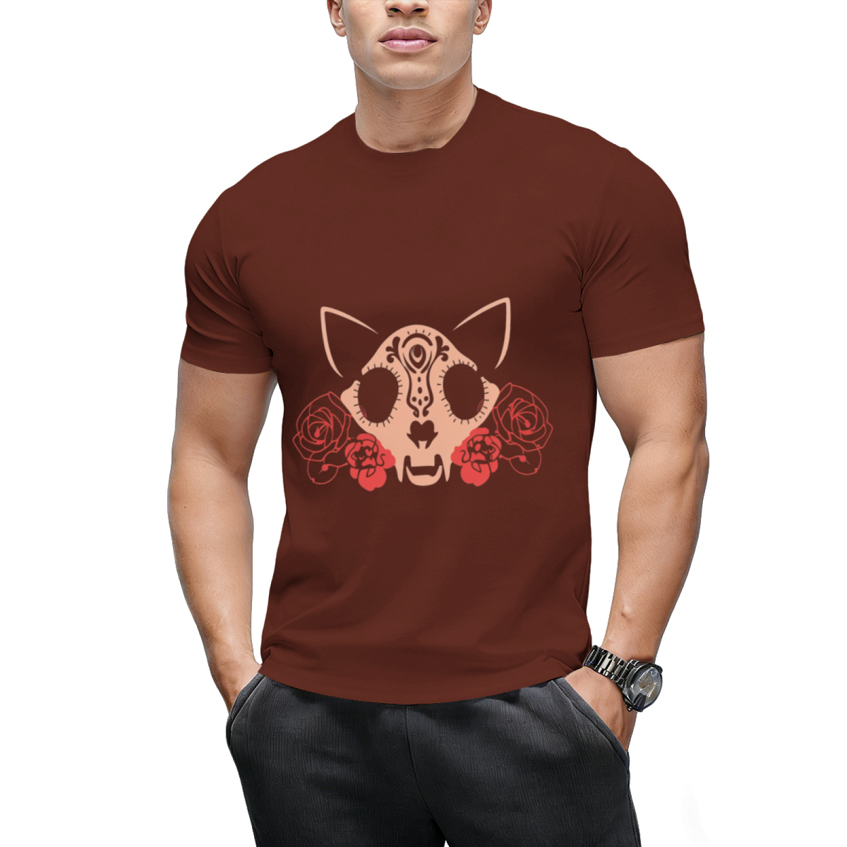Cat Skull and Flowers T-Shirt