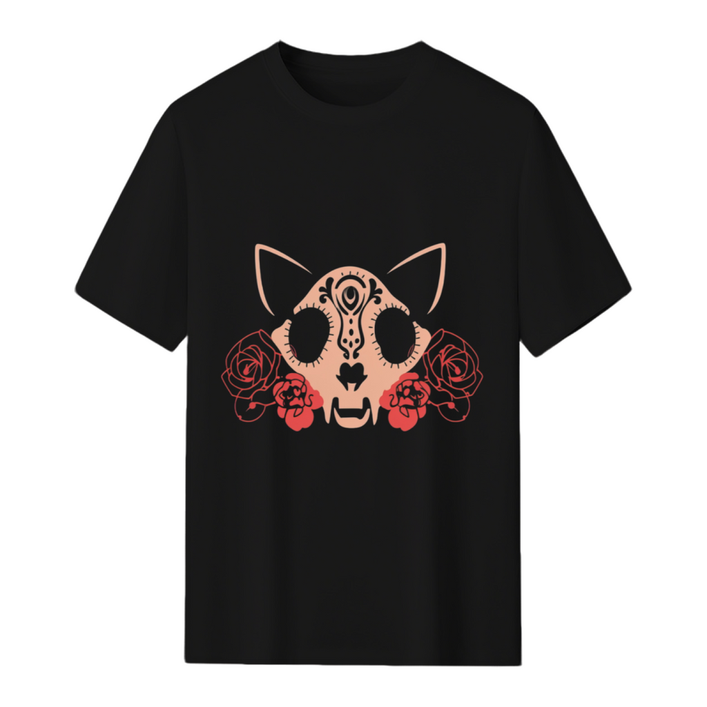 Cat Skull and Flowers T-Shirt