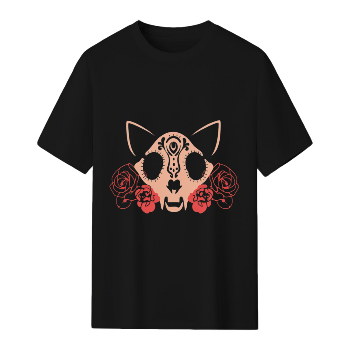 Cat Skull and Flowers T-Shirt