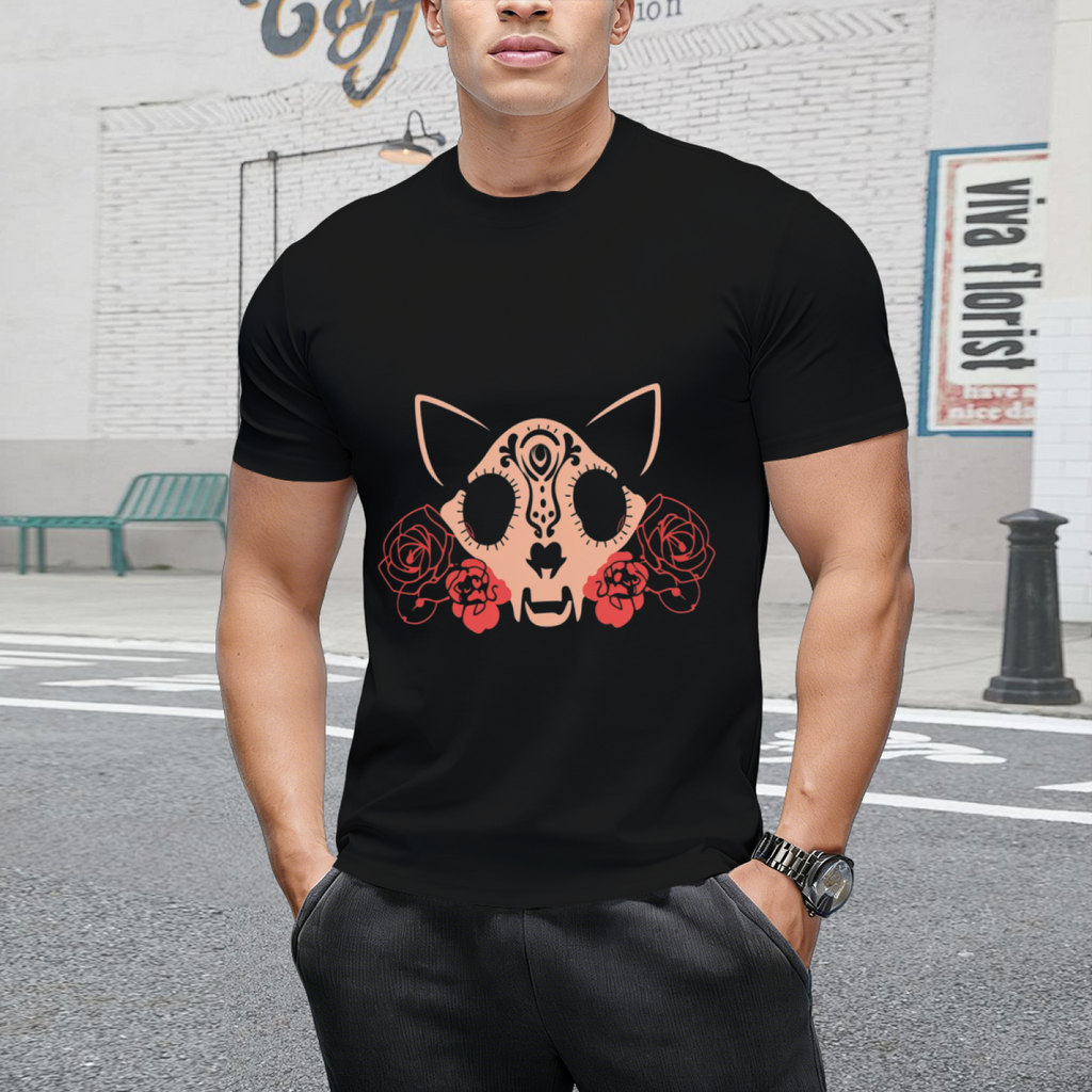 Cat Skull and Flowers T-Shirt