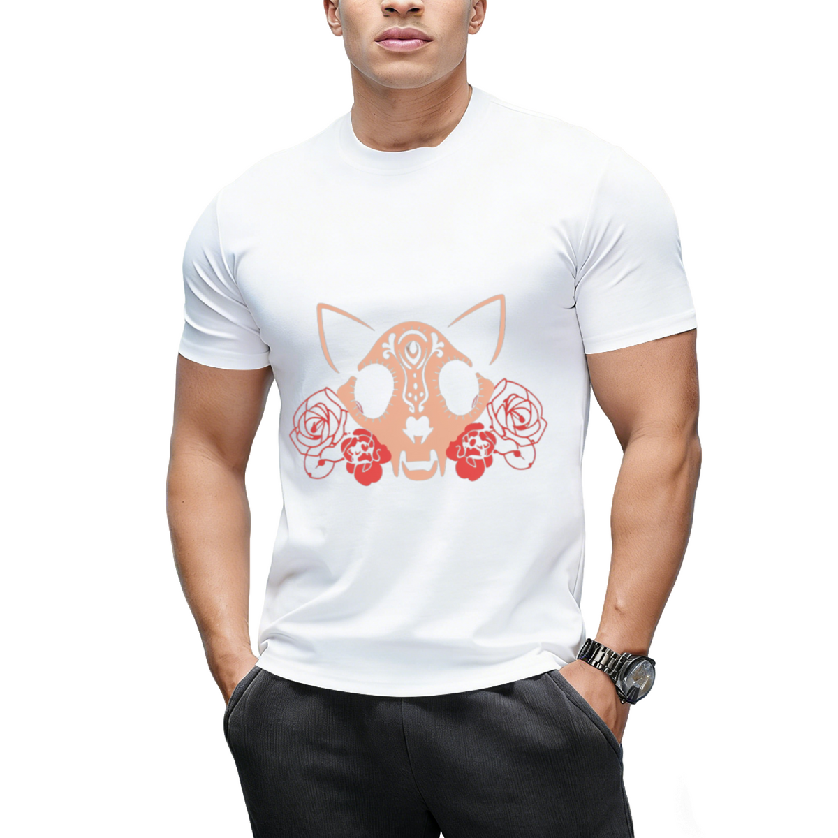 Cat Skull and Flowers T-Shirt