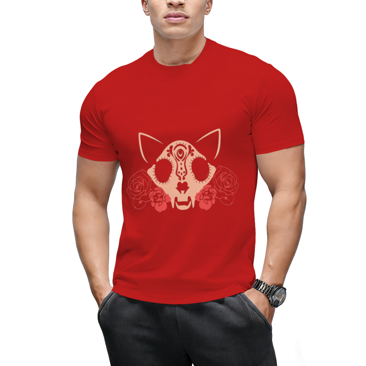 Cat Skull and Flowers T-Shirt