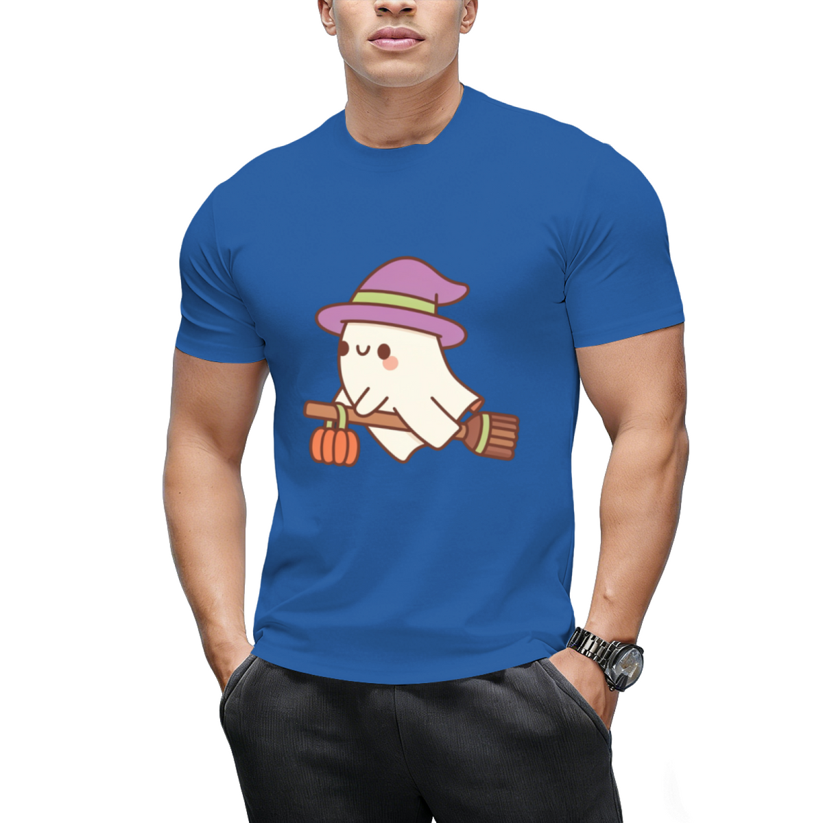 Cute Ghost Witch On Flying Broom T-Shirt