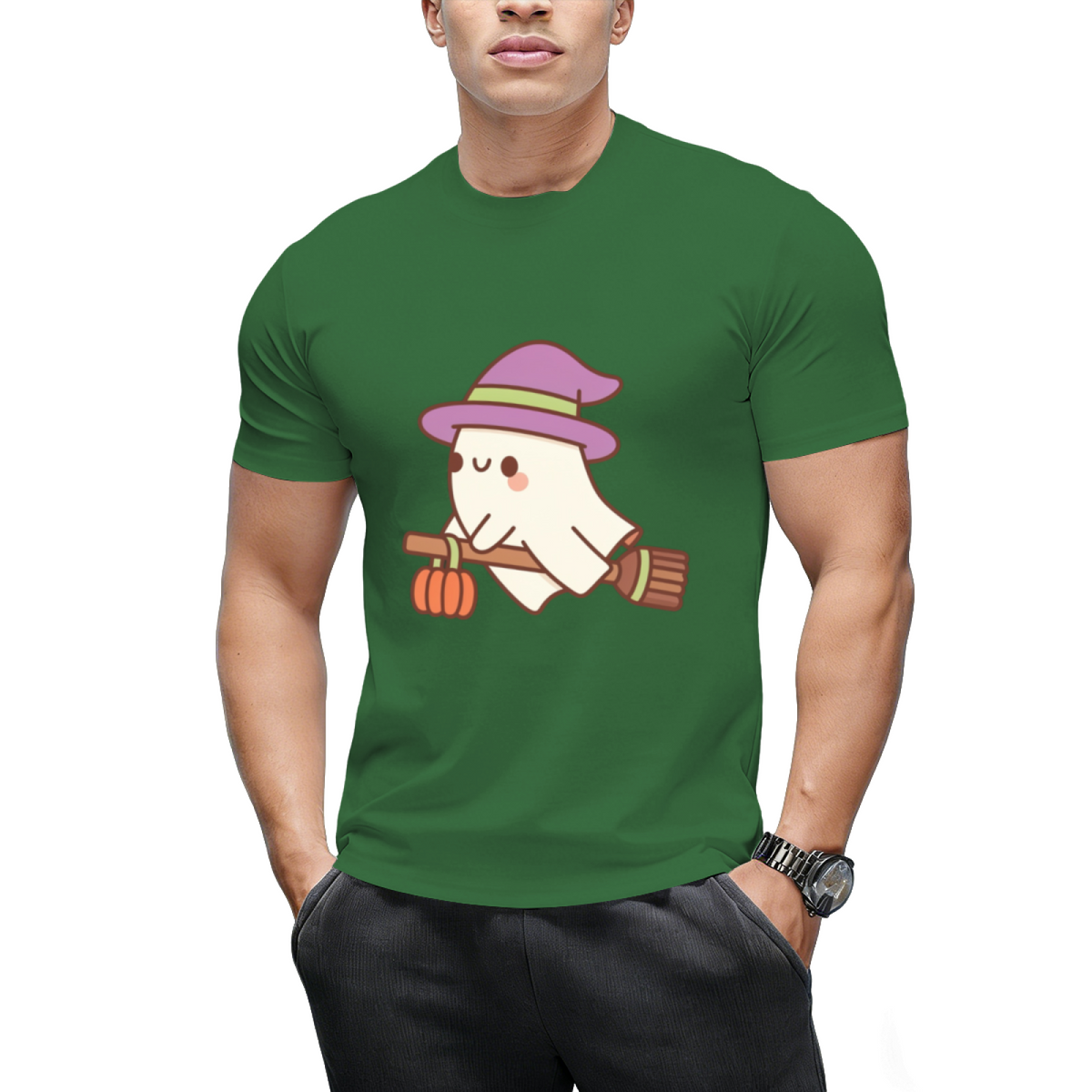 Cute Ghost Witch On Flying Broom T-Shirt