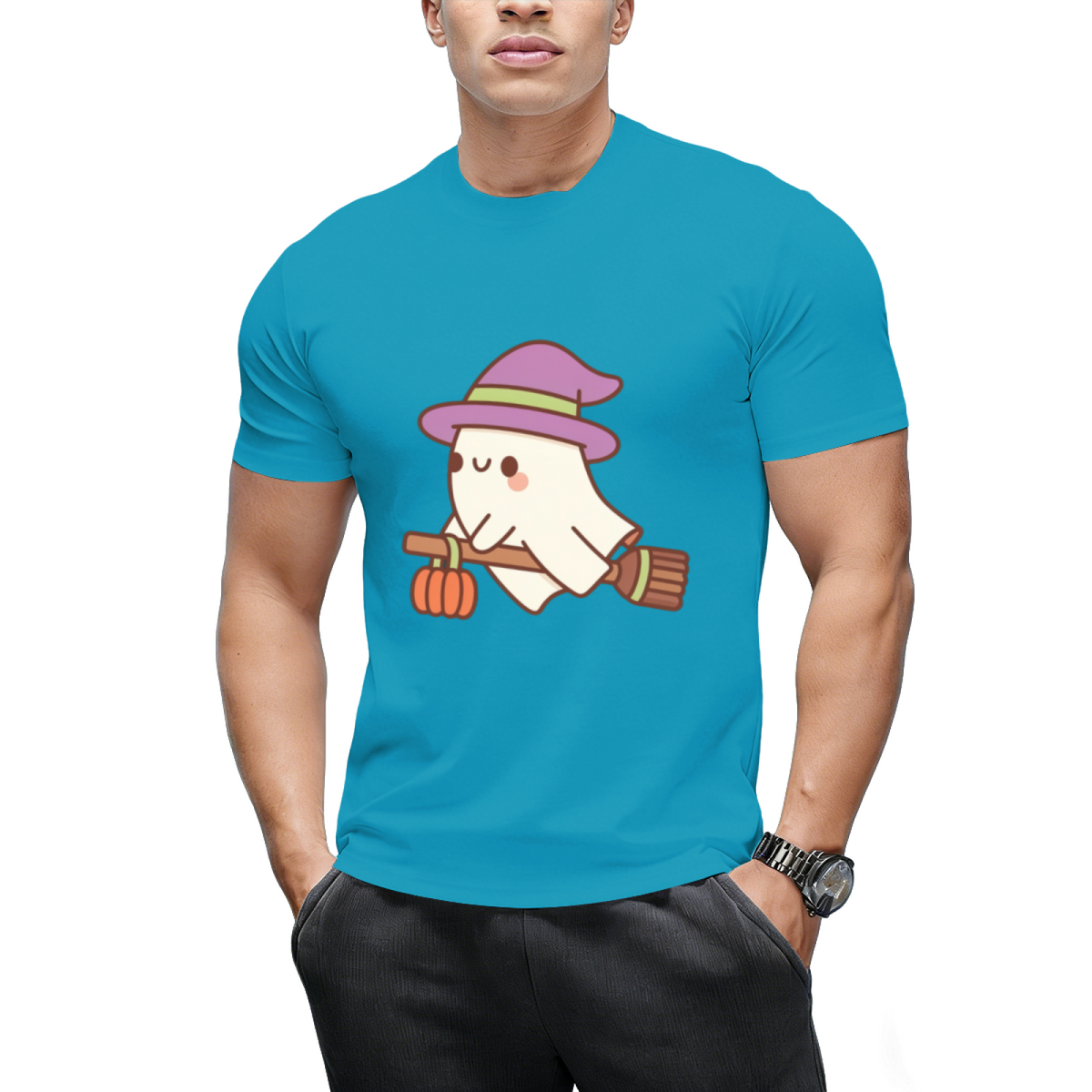 Cute Ghost Witch On Flying Broom T-Shirt
