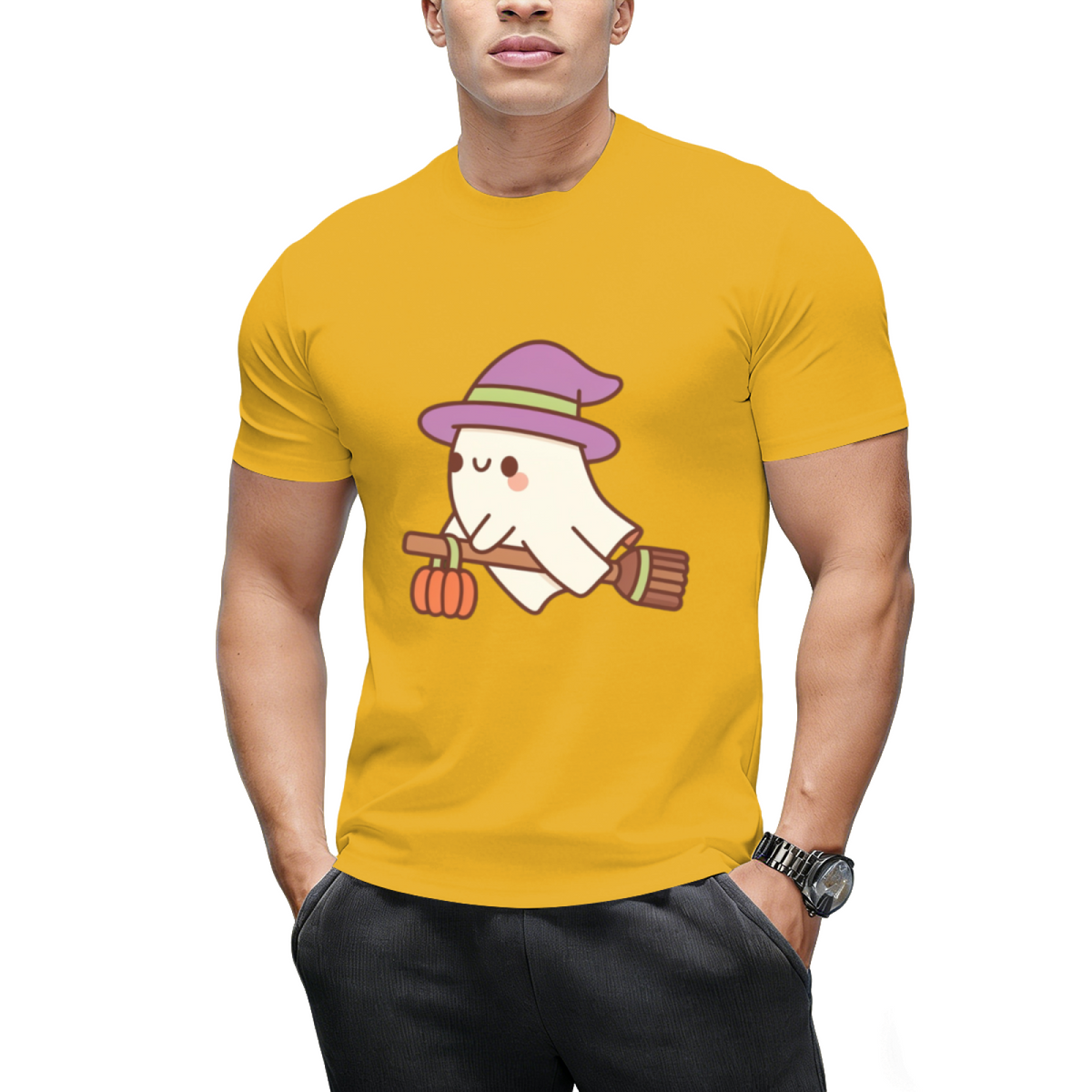 Cute Ghost Witch On Flying Broom T-Shirt