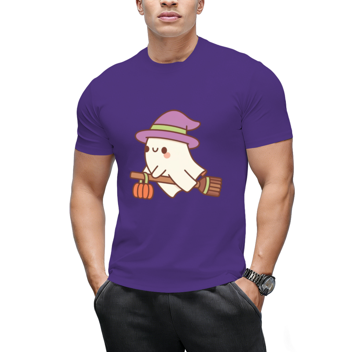Cute Ghost Witch On Flying Broom T-Shirt