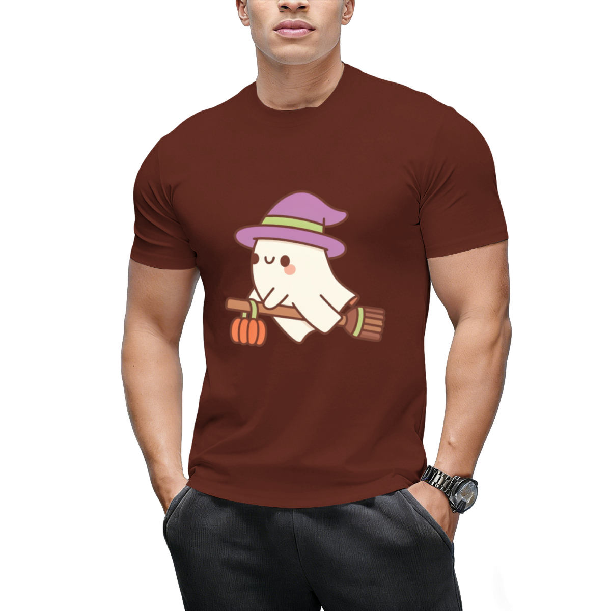 Cute Ghost Witch On Flying Broom T-Shirt