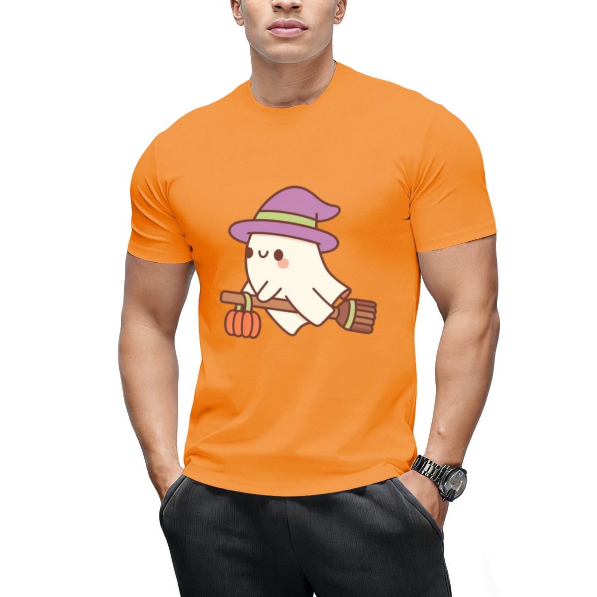 Cute Ghost Witch On Flying Broom T-Shirt