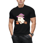 Cute Ghost Witch On Flying Broom T-Shirt