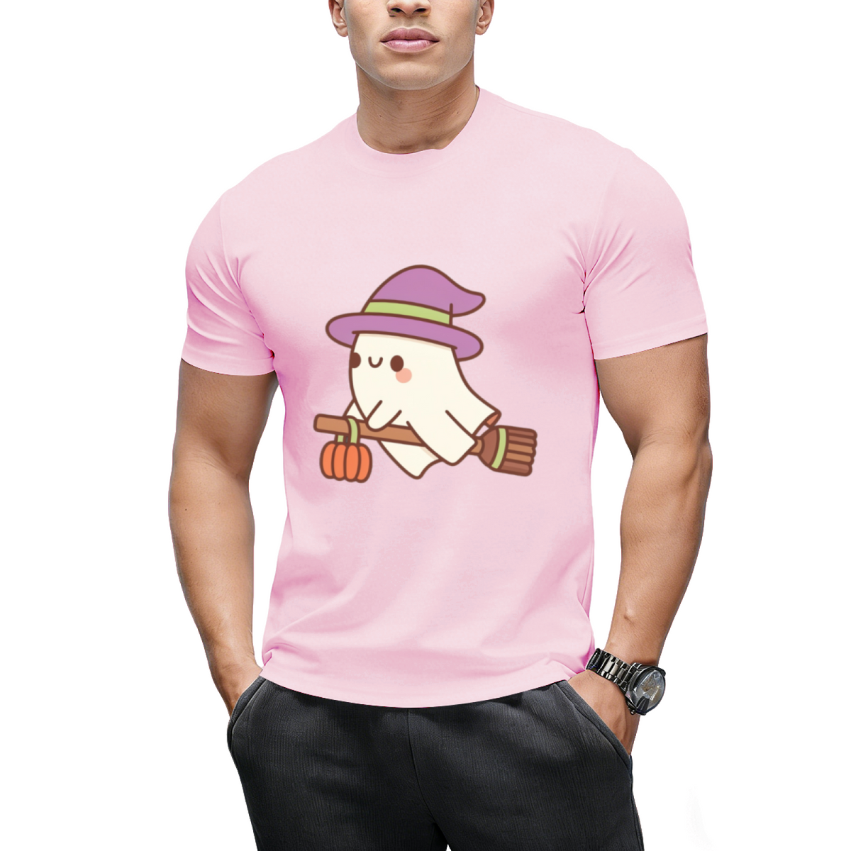 Cute Ghost Witch On Flying Broom T-Shirt
