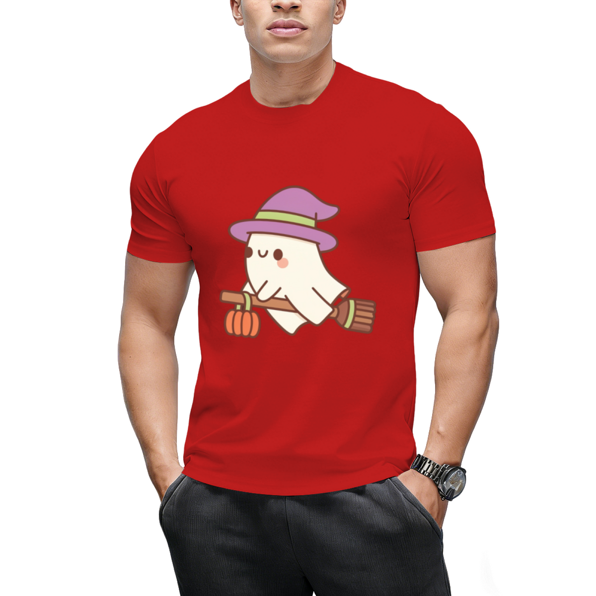 Cute Ghost Witch On Flying Broom T-Shirt