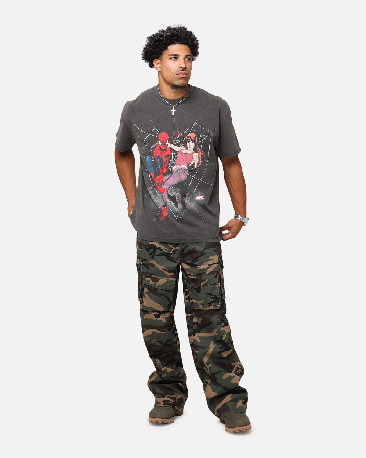 73Studio Marvel's Spider-Man Peter Parker & MJ Heavyweight T-Shirt Black Wash