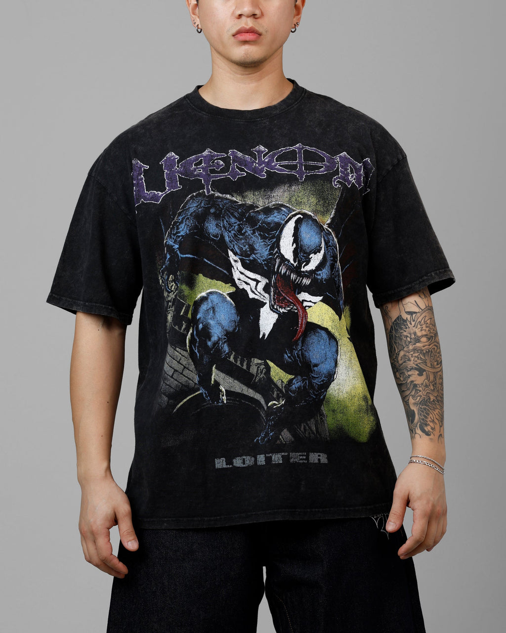 Loiter Marvel Venom Vintage T-Shirt Black Acidwash